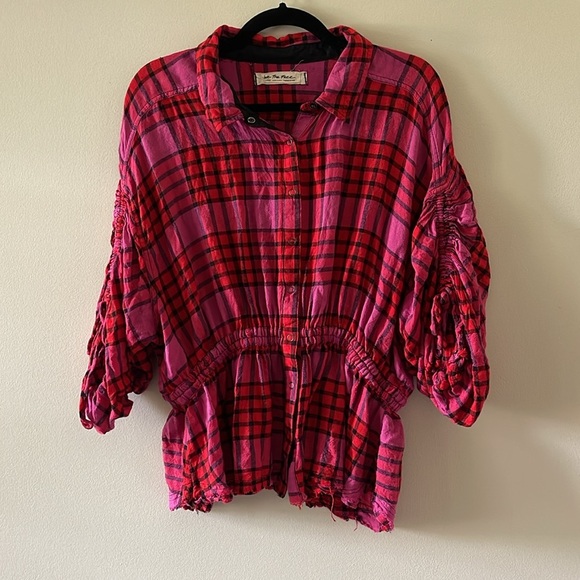 Free People Pacific Dawn Plaid Shirt SZ Large - Picture 4 of 10